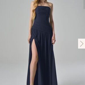 Navy Blue Strapless Formal Dress